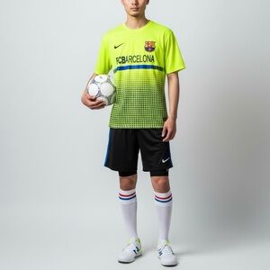 FC Barcelona Soccer T Shirt Size Large Youth Neon Yellow Logo Athletic